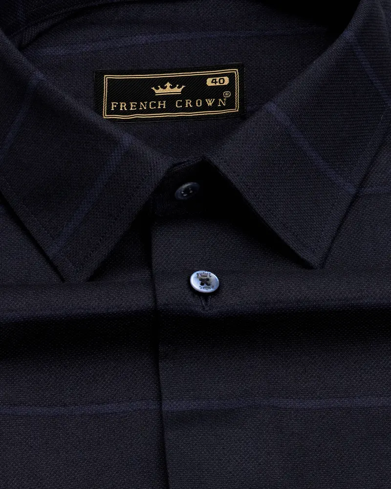 Cinder Black Striped Dobby Textured Premium Giza Cotton Shirt 1