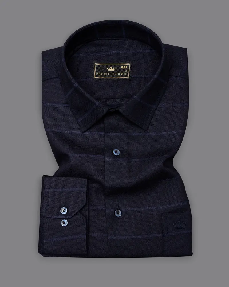 Cinder Black Striped Dobby Textured Premium Giza Cotton Shirt 3