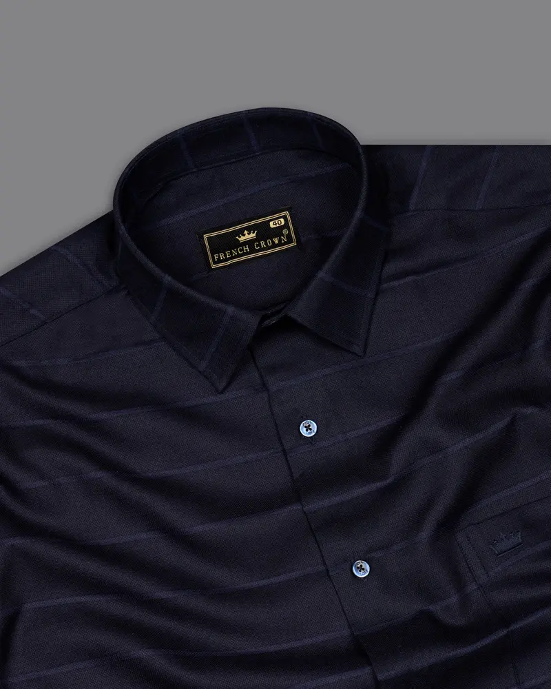 Cinder Black Striped Dobby Textured Premium Giza Cotton Shirt 4