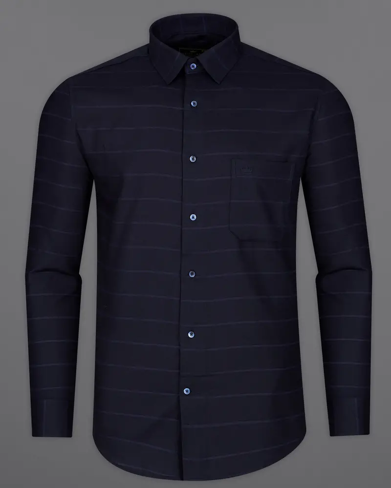 Cinder Black Striped Dobby Textured Premium Giza Cotton Shirt 5