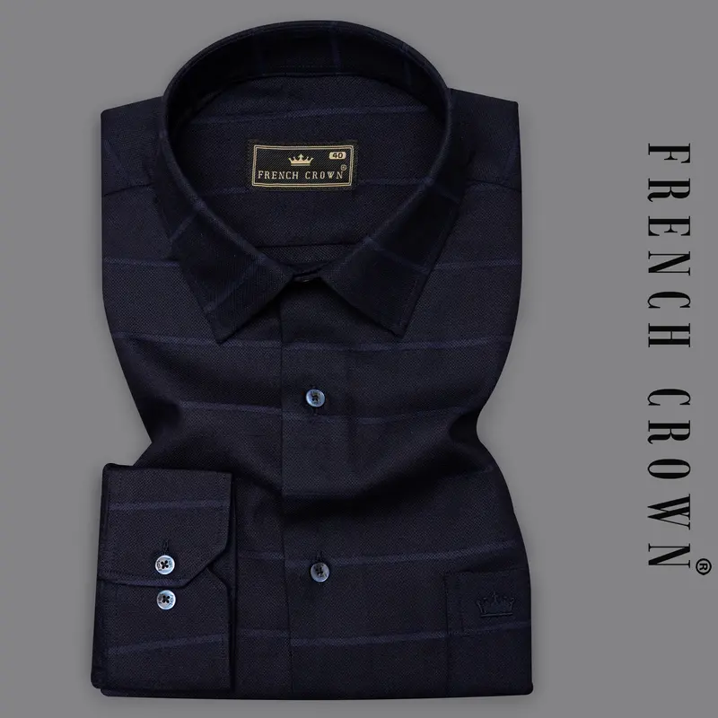 Cinder Black Striped Dobby Textured Premium Giza Cotton Shirt 7