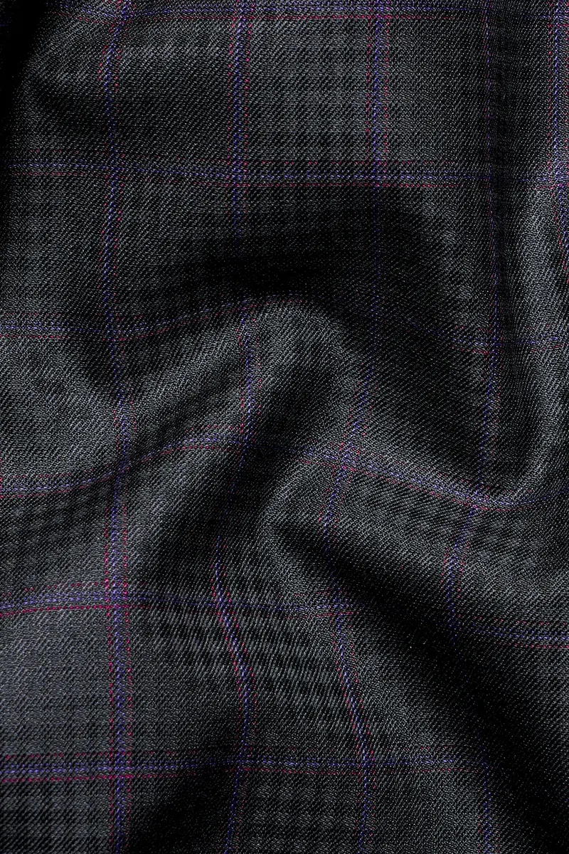 Cinder Black Subtle Checkered Wool Rich Cross Placket Bandhgala Blazer 3
