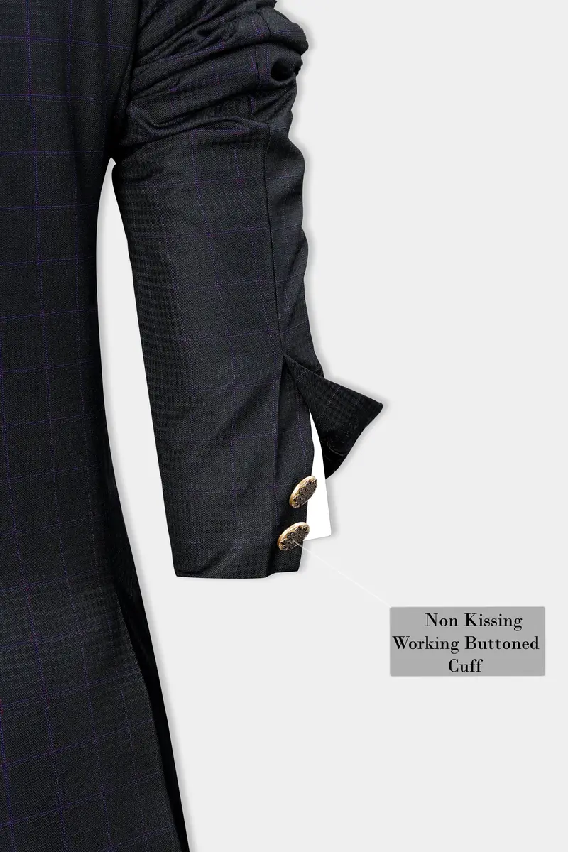 Cinder Black Subtle Checkered Wool Rich Cross Placket Bandhgala Blazer 7