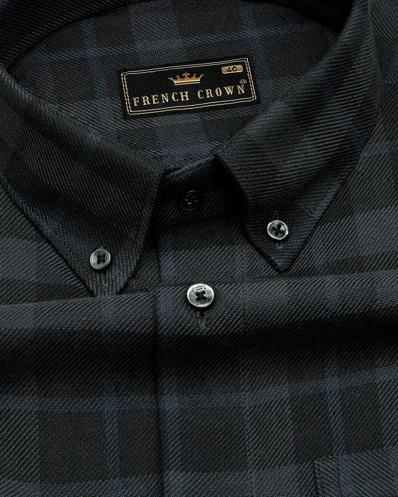 Cinder Black With Gravel Gray Twill Plaid Premium Cotton Shirt 1