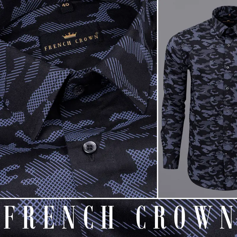 Cinder Black With Waikawa Blue Camo Printed Premium Satin Shirt 10