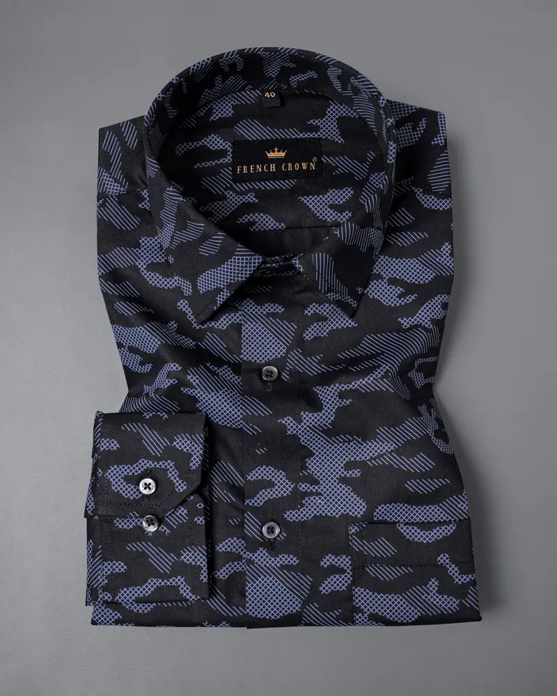 Cinder Black With Waikawa Blue Camo Printed Premium Satin Shirt 2