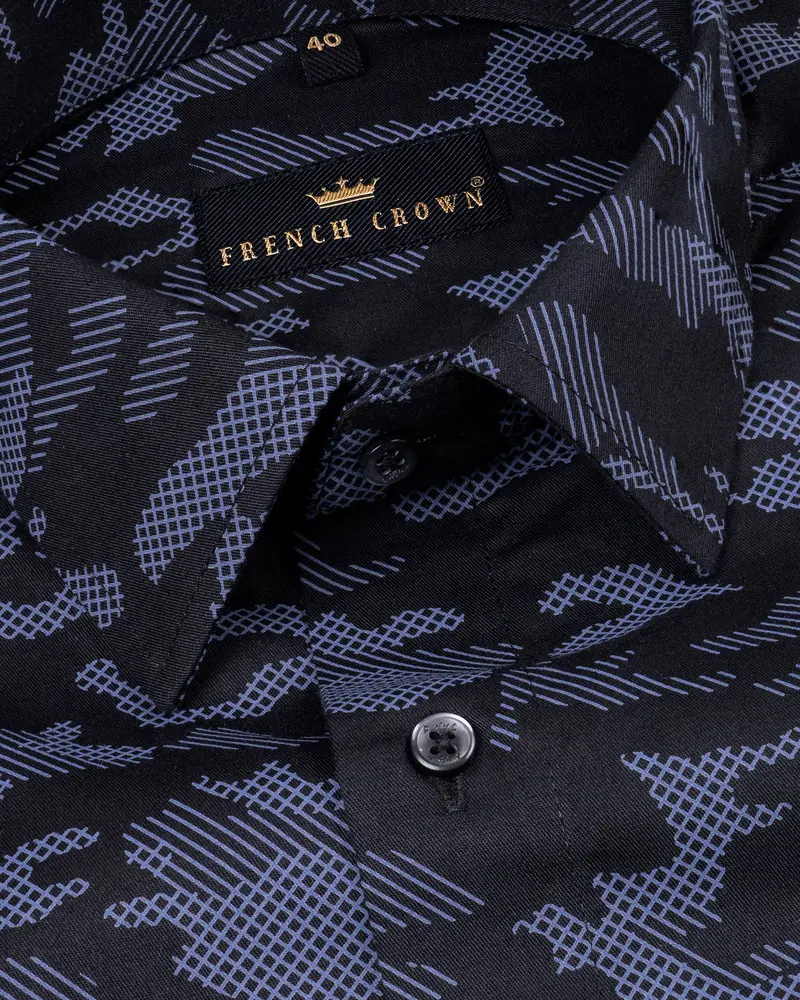 Cinder Black With Waikawa Blue Camo Printed Premium Satin Shirt 4