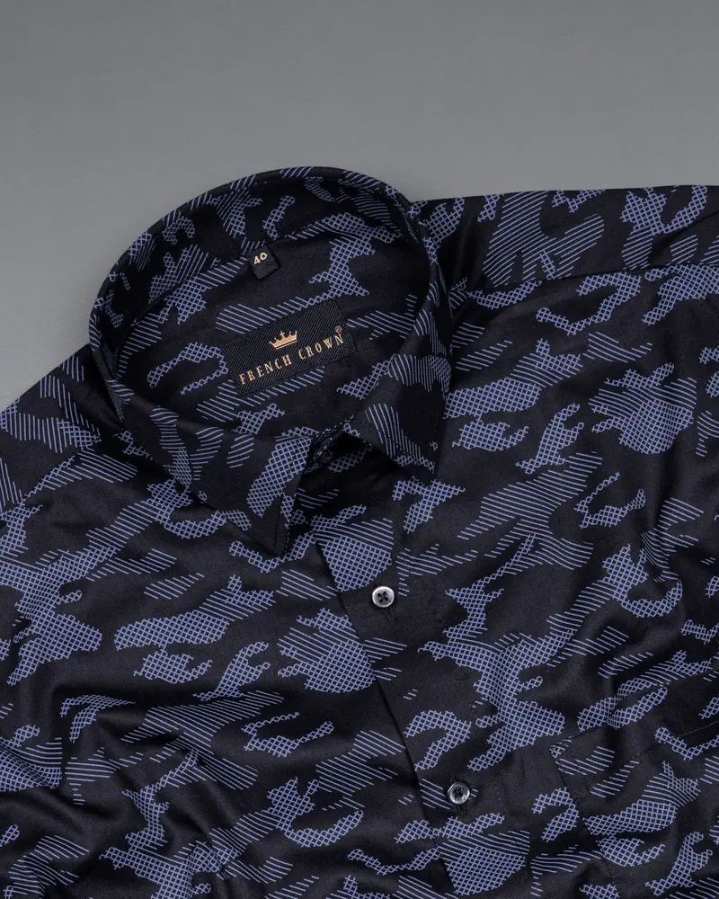 Cinder Black With Waikawa Blue Camo Printed Premium Satin Shirt 5