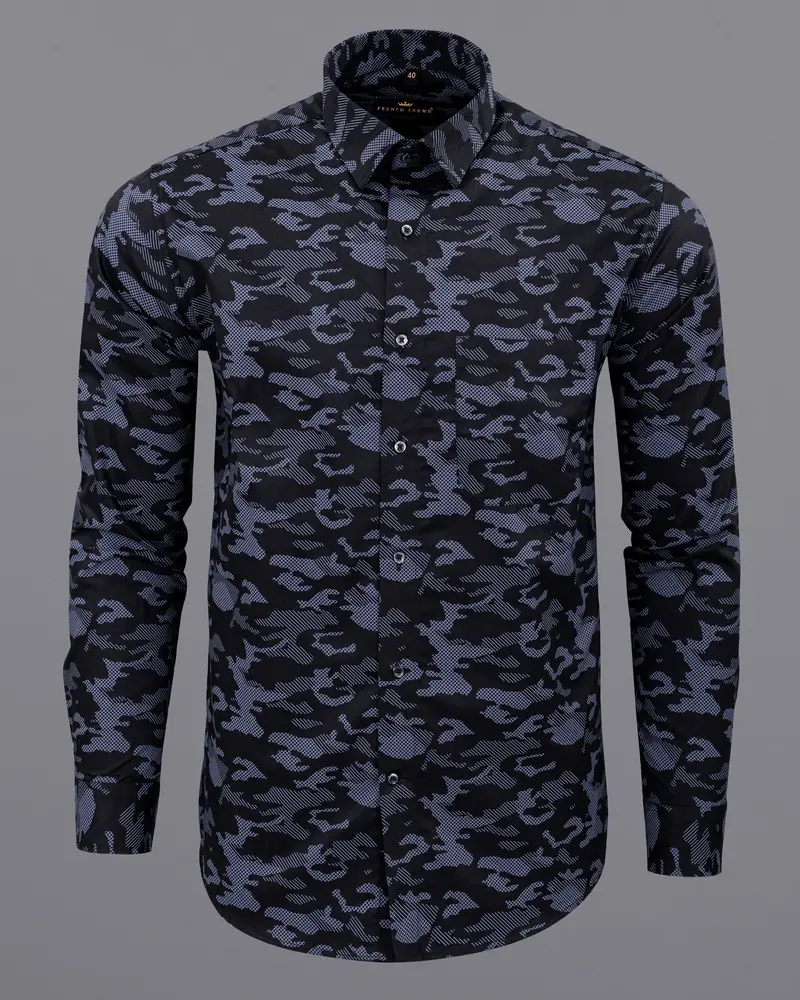 Cinder Black With Waikawa Blue Camo Printed Premium Satin Shirt 6