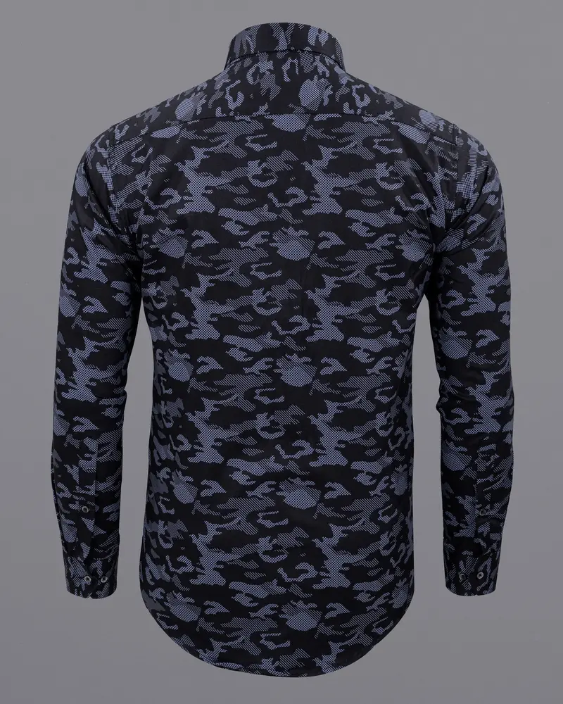 Cinder Black With Waikawa Blue Camo Printed Premium Satin Shirt 7