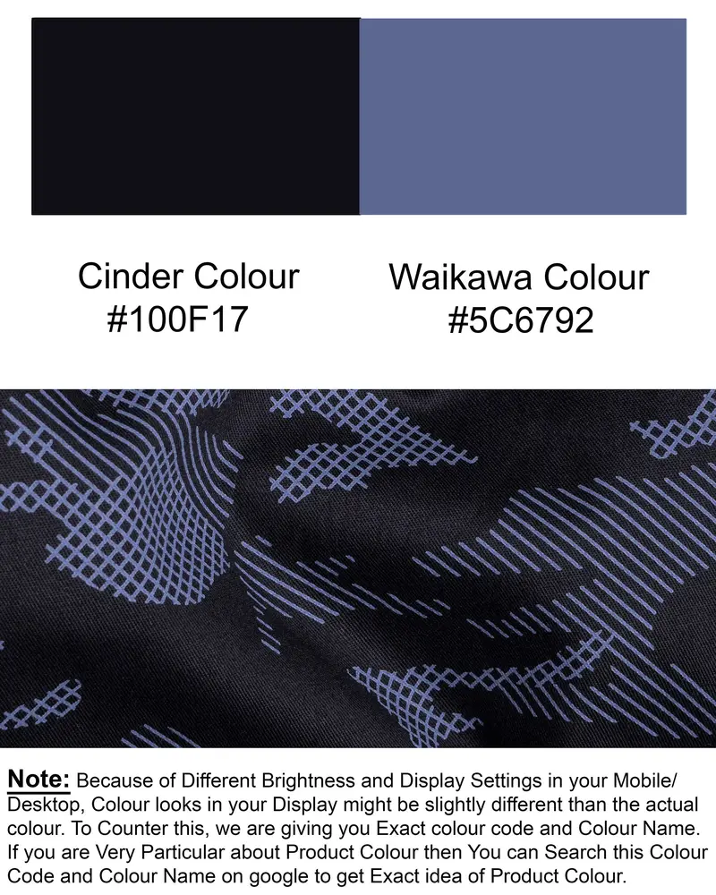 Cinder Black With Waikawa Blue Camo Printed Premium Satin Shirt 8