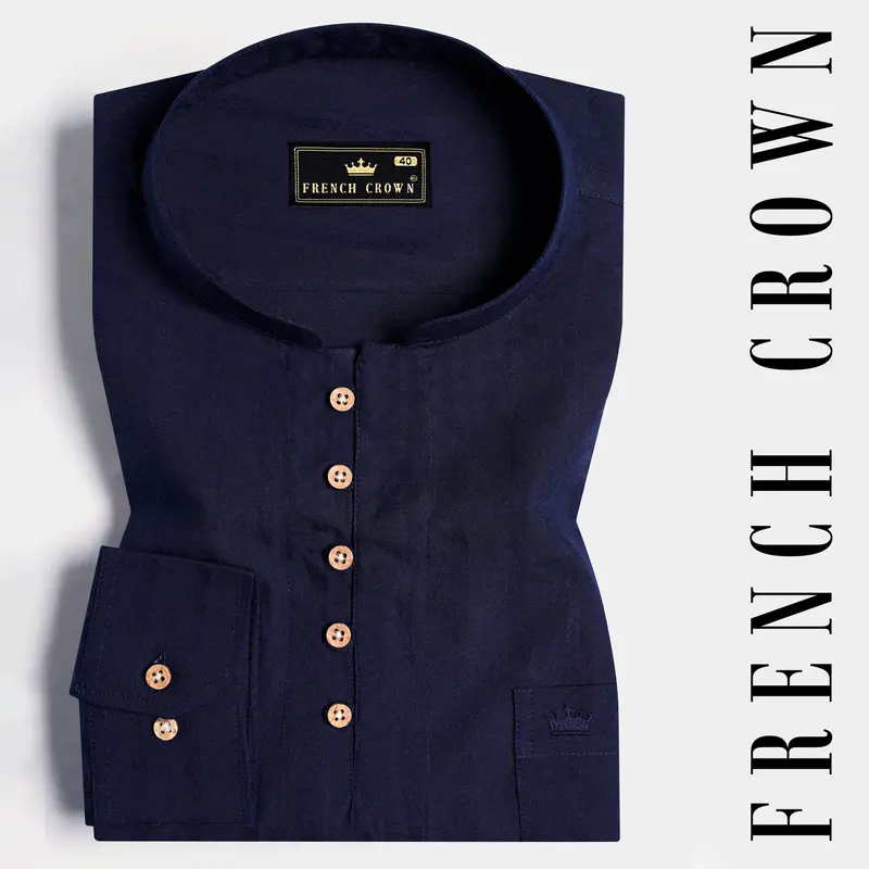 Cinder Blue Dobby Textured Premium Giza Cotton Kurta Shirt 1