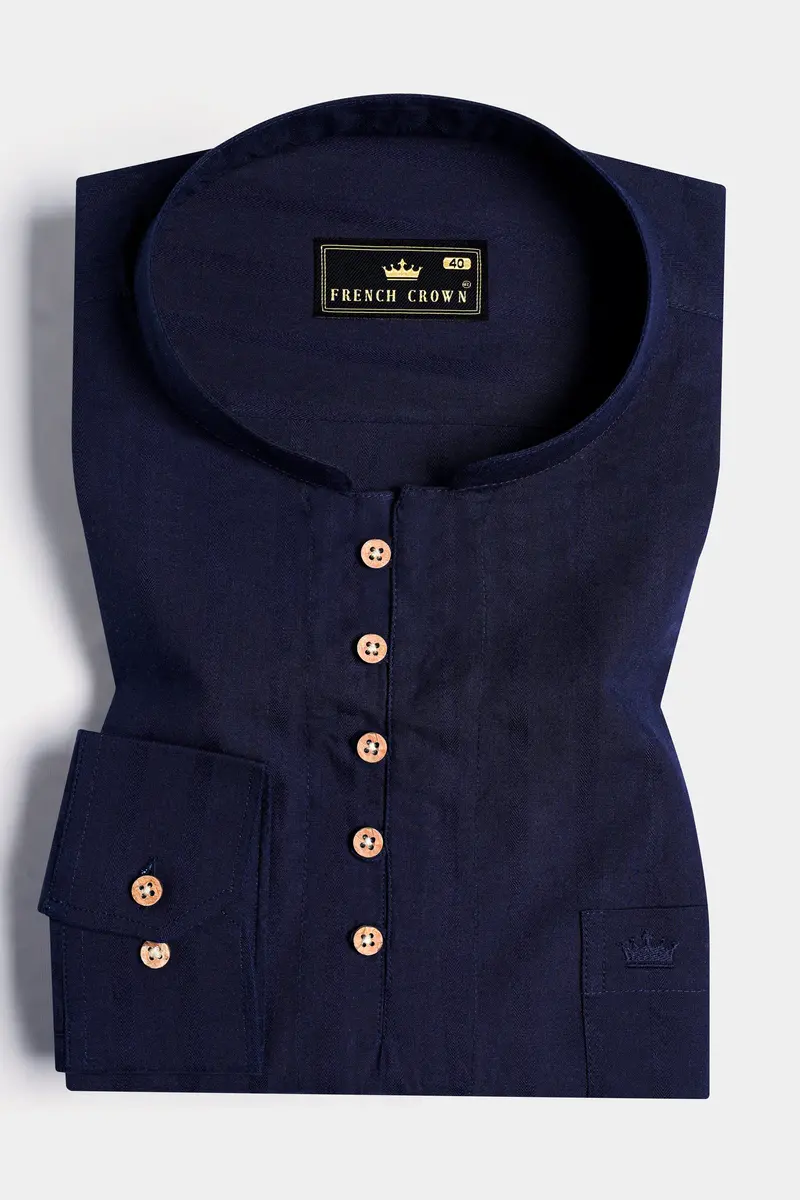 Cinder Blue Dobby Textured Premium Giza Cotton Kurta Shirt 2