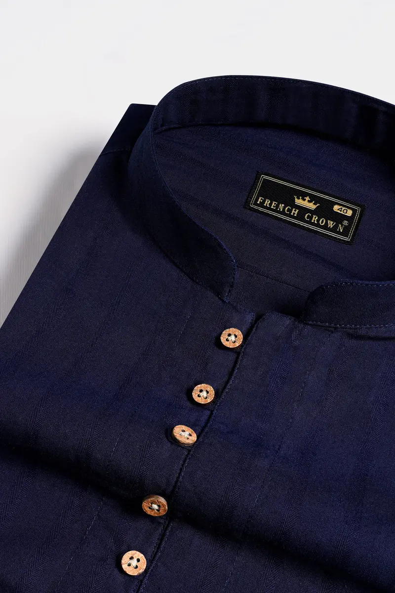 Cinder Blue Dobby Textured Premium Giza Cotton Kurta Shirt 4