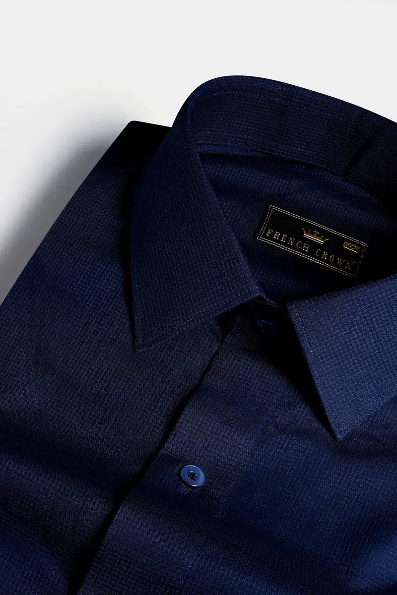 Cinder Blue Dobby Textured Premium Giza Cotton Shirt 1