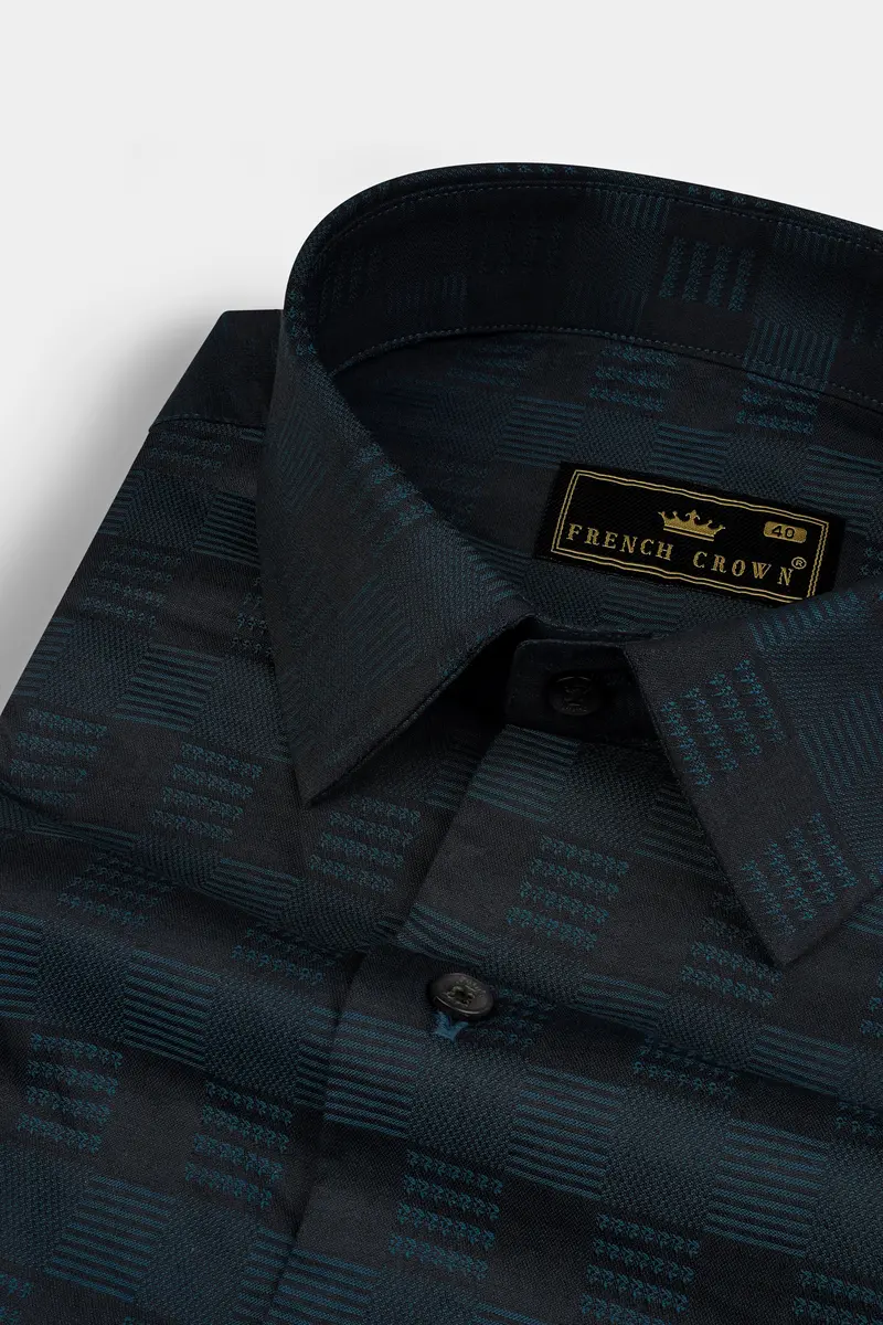 Cinder Blue Jacquard Textured Premium Cotton Shirt 1