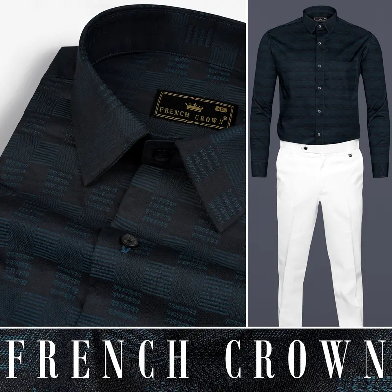 Cinder Blue Jacquard Textured Premium Cotton Shirt 10