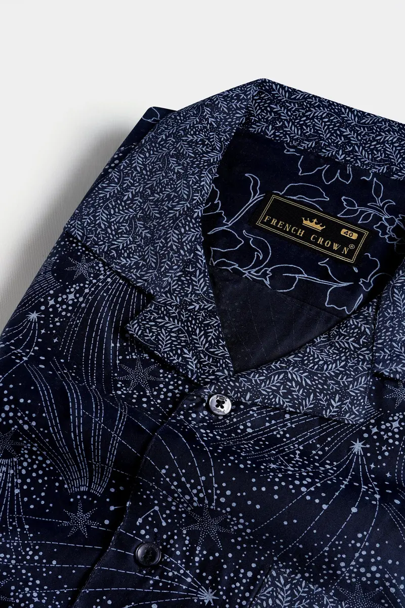 Cinder Blue Leaves Printed Subtle Sheen Super Soft Premium Cotton Shirt 4