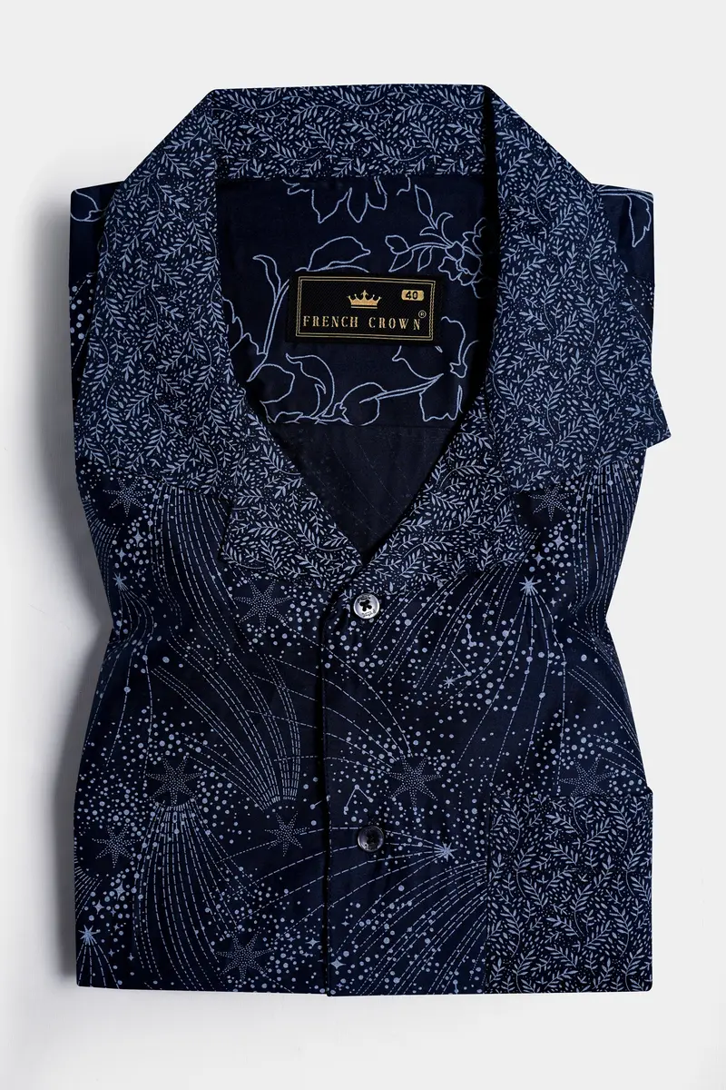 Cinder Blue Leaves Printed Subtle Sheen Super Soft Premium Cotton Shirt 5