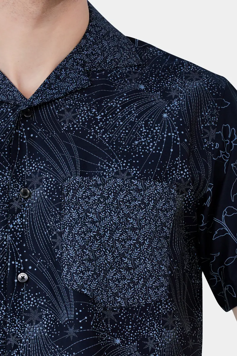 Cinder Blue Leaves Printed Subtle Sheen Super Soft Premium Cotton Shirt 6