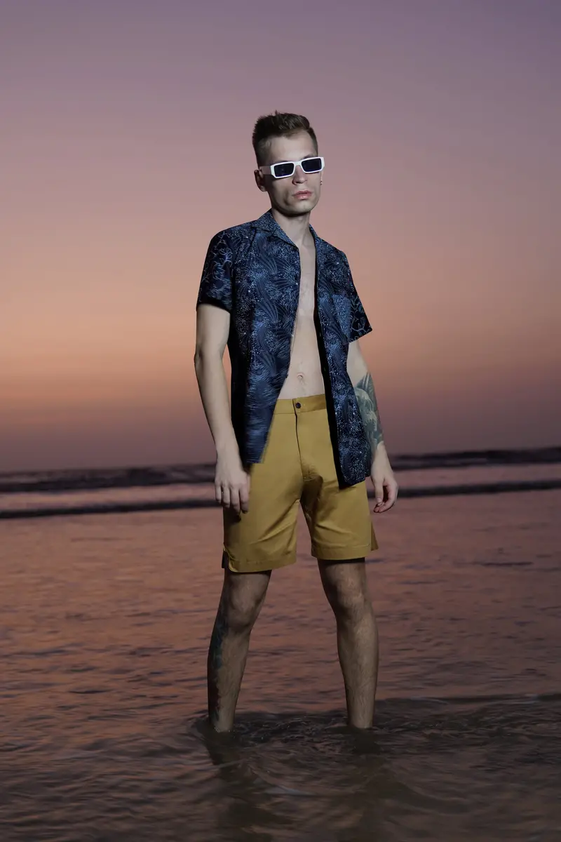 Cinder Blue Leaves Printed Subtle Sheen Super Soft Premium Cotton Shirt 8