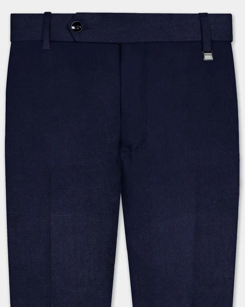 Cinder Blue Solid Cotton Stretchable Waistband Pant 1