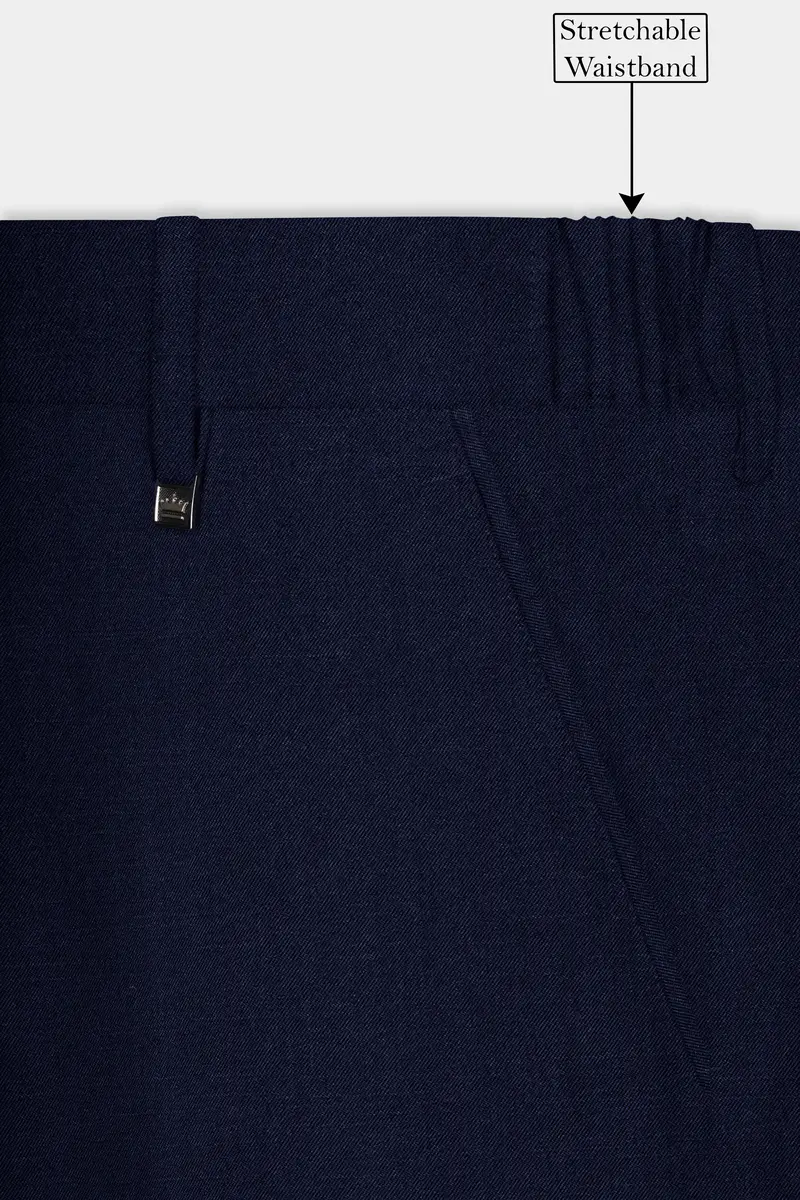 Cinder Blue Solid Cotton Stretchable Waistband Pant 6