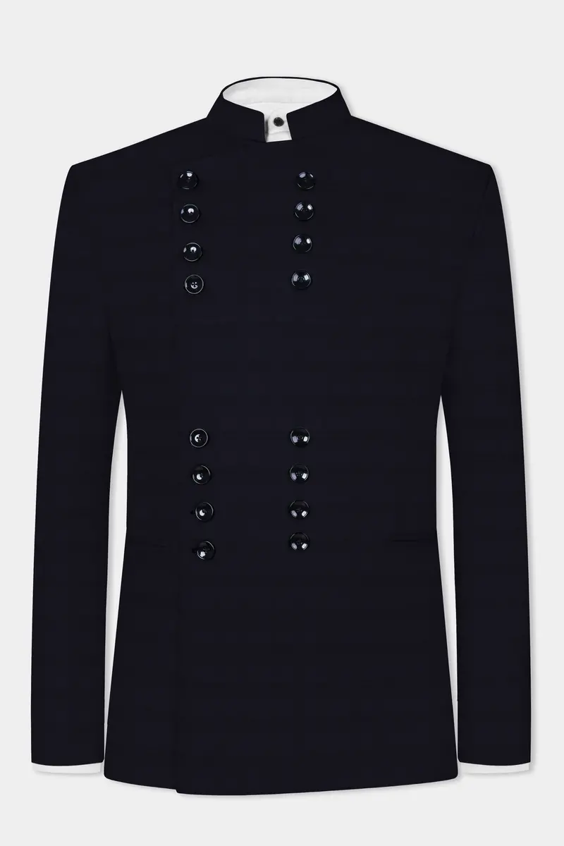 Cinder Blue Textured Wool Rich Bandhgala Designer Blazer 2