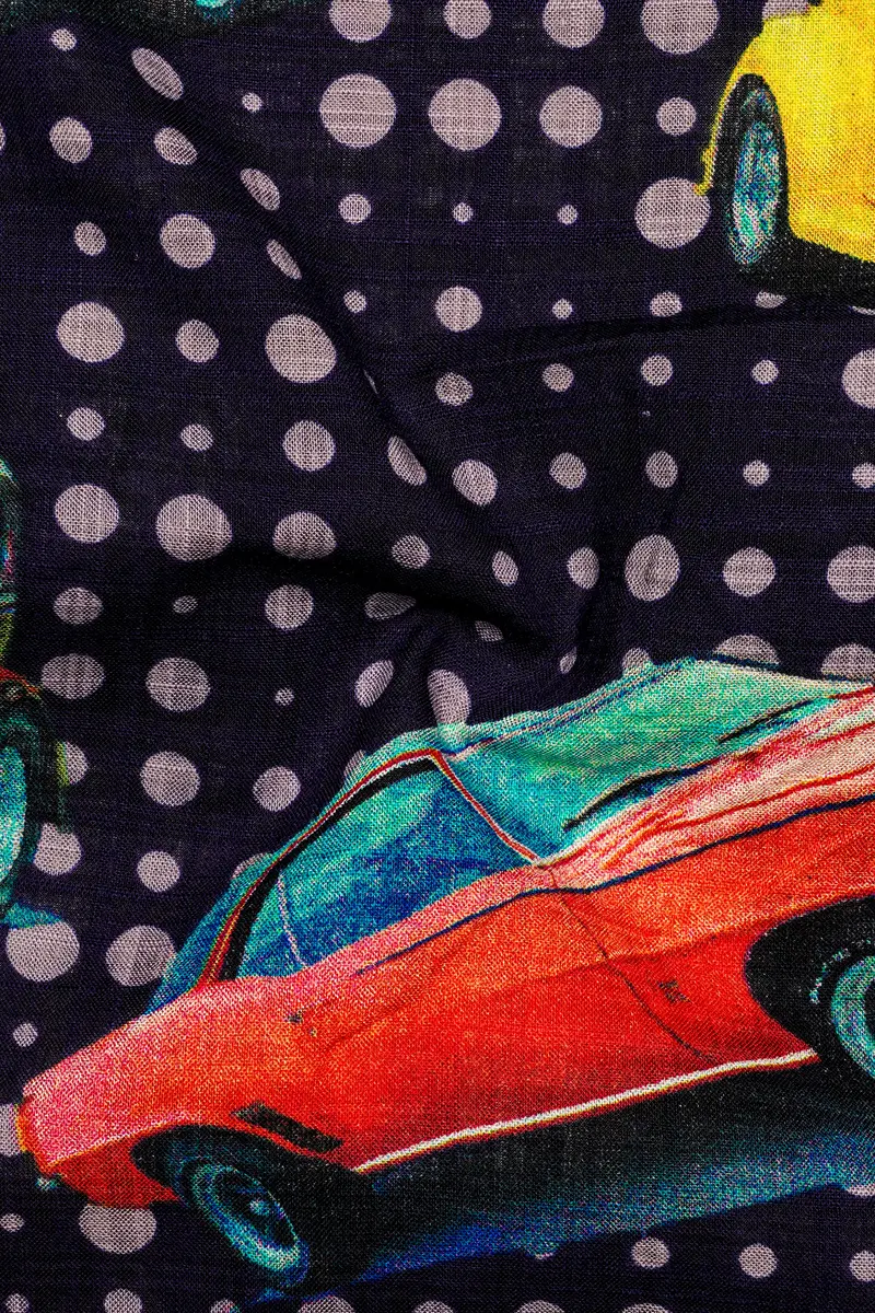Cinder Blue Vintage Car Printed Lightweight Premium Cotton Oversized Shirt 3