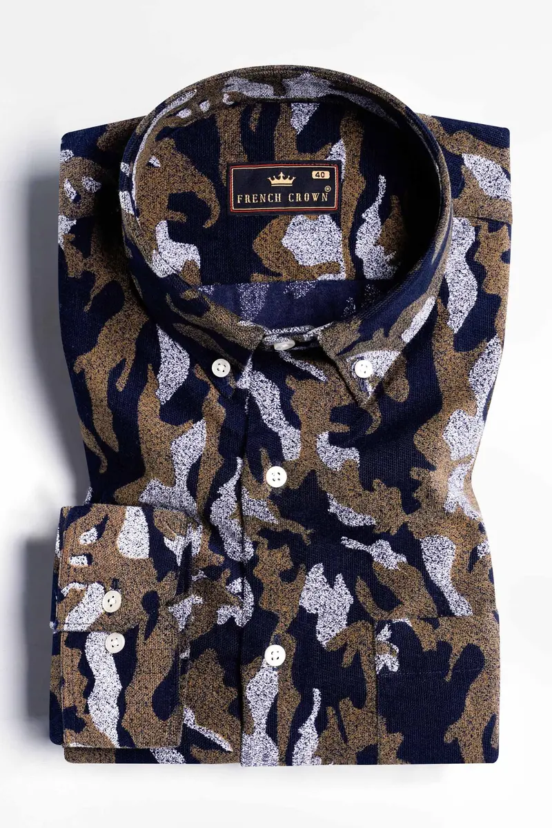Cinder Blue With Fawn Brown And White Button Down Corduroy Shirt 3