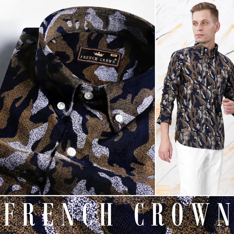 Cinder Blue With Fawn Brown And White Button Down Corduroy Shirt 4