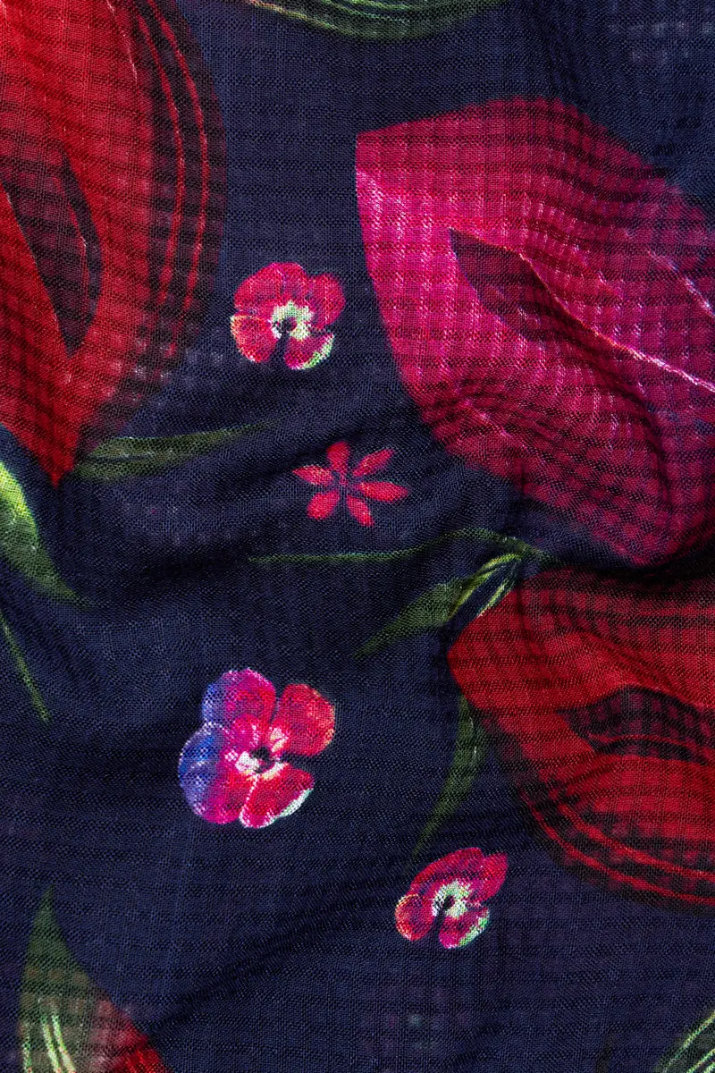 Cinder Blue With Mulberry Wine Floral Printed Lightweight Premium Cotton Oversized Shirt 3