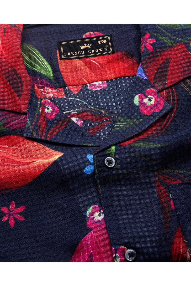Cinder Blue With Mulberry Wine Floral Printed Lightweight Premium Cotton Oversized Shirt 4