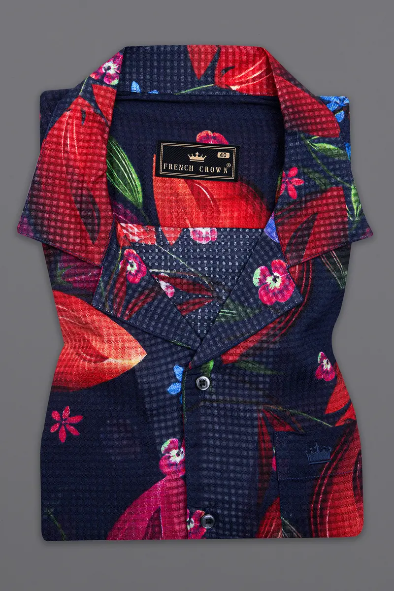 Cinder Blue With Mulberry Wine Floral Printed Lightweight Premium Cotton Oversized Shirt 5