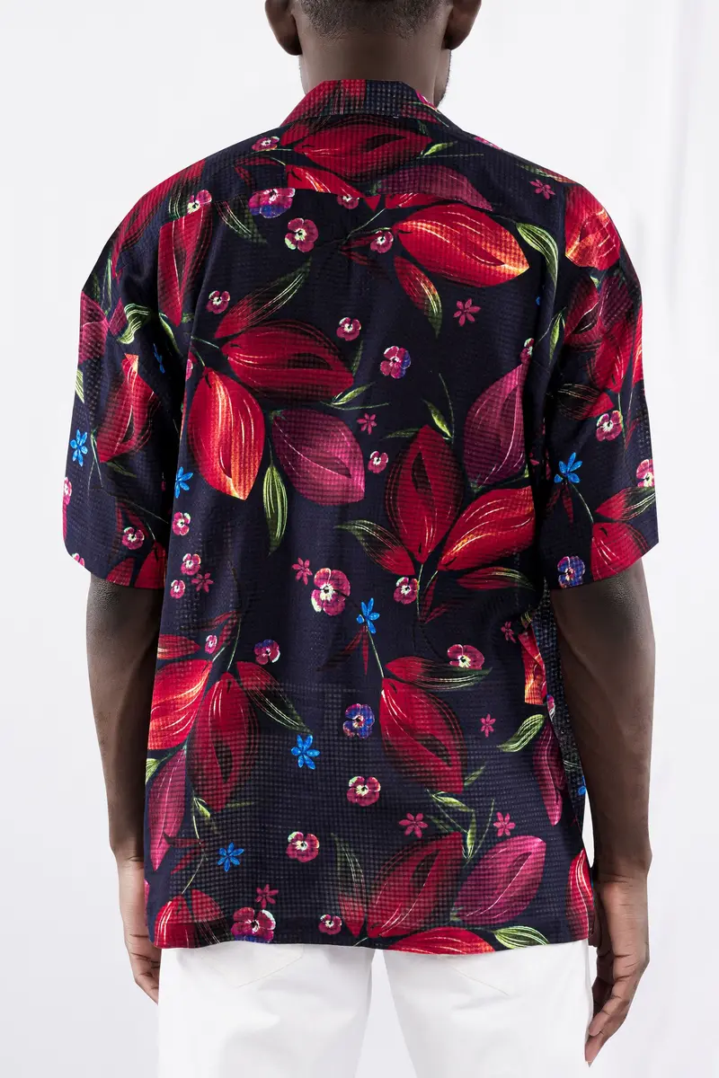 Cinder Blue With Mulberry Wine Floral Printed Lightweight Premium Cotton Oversized Shirt 6