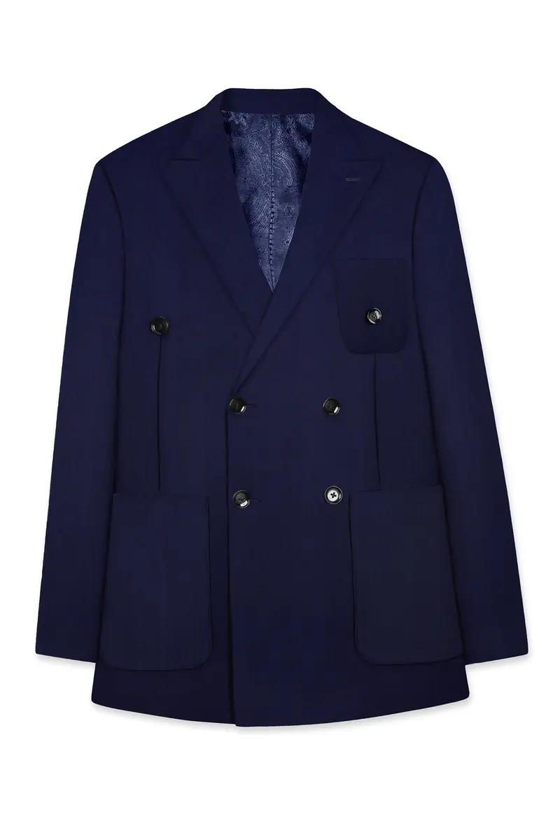 Cinder Blue Wool Rich Double Breasted Sports Blazer 7