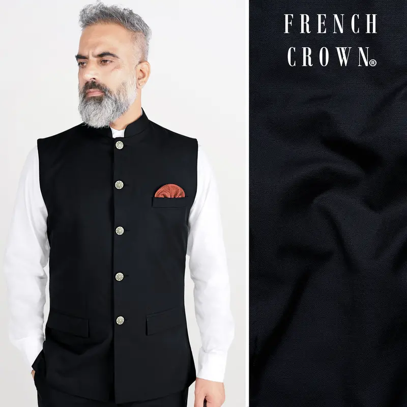 Cinder Blue Wool Rich Nehru Jacket 1