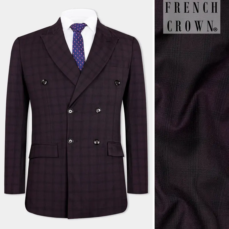 Cinder Purple Checkered Double Breasted Wool Rich Blazer 1