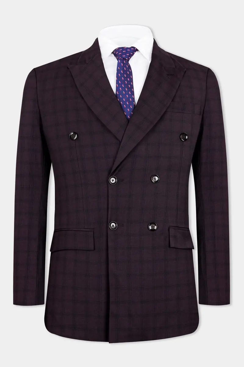 Cinder Purple Checkered Double Breasted Wool Rich Blazer 2