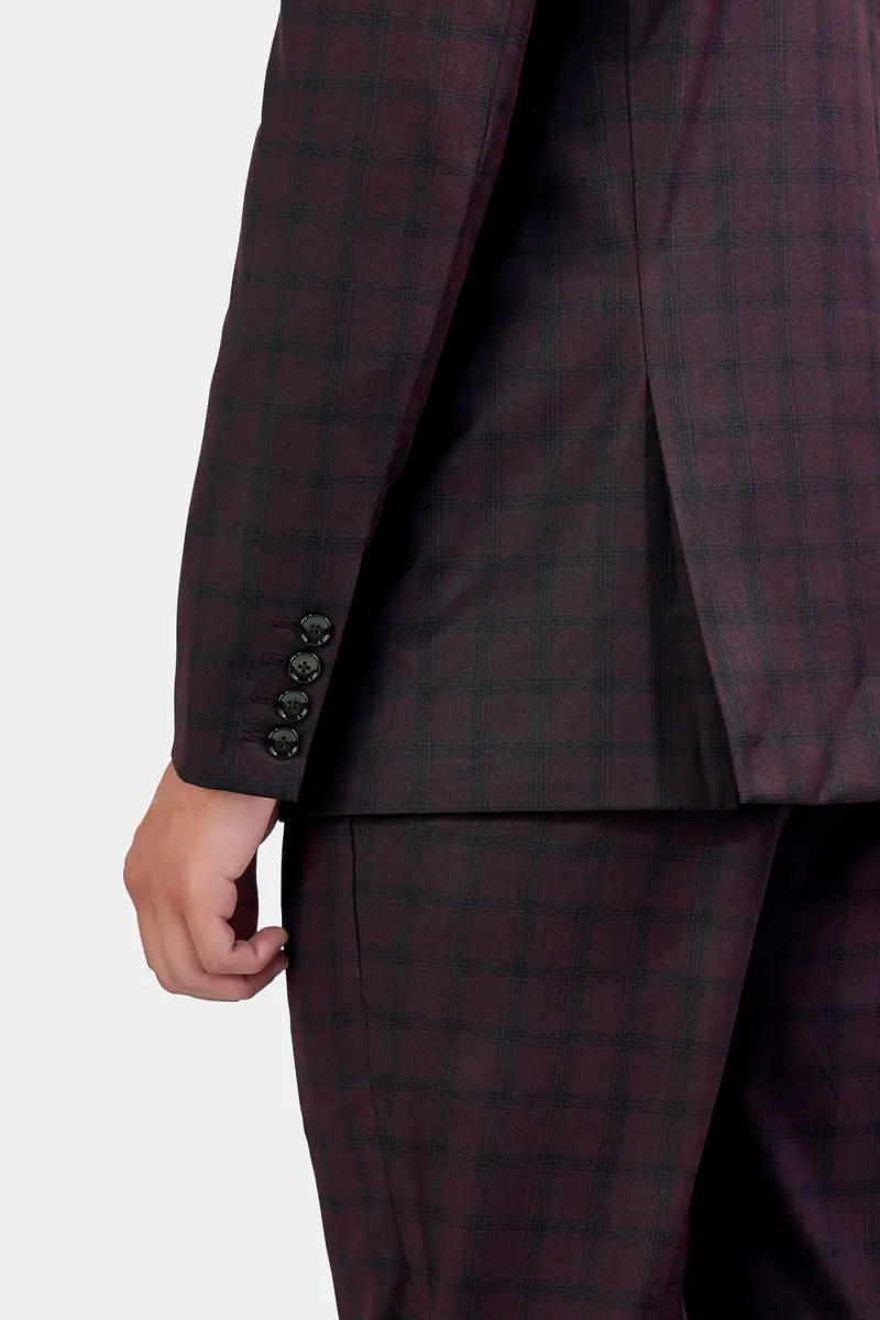 Cinder Purple Checkered Double Breasted Wool Rich Blazer 4