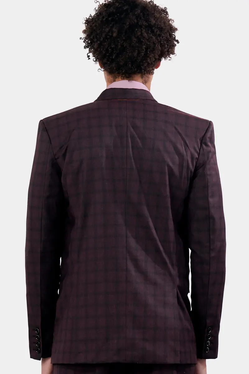 Cinder Purple Checkered Double Breasted Wool Rich Blazer 5