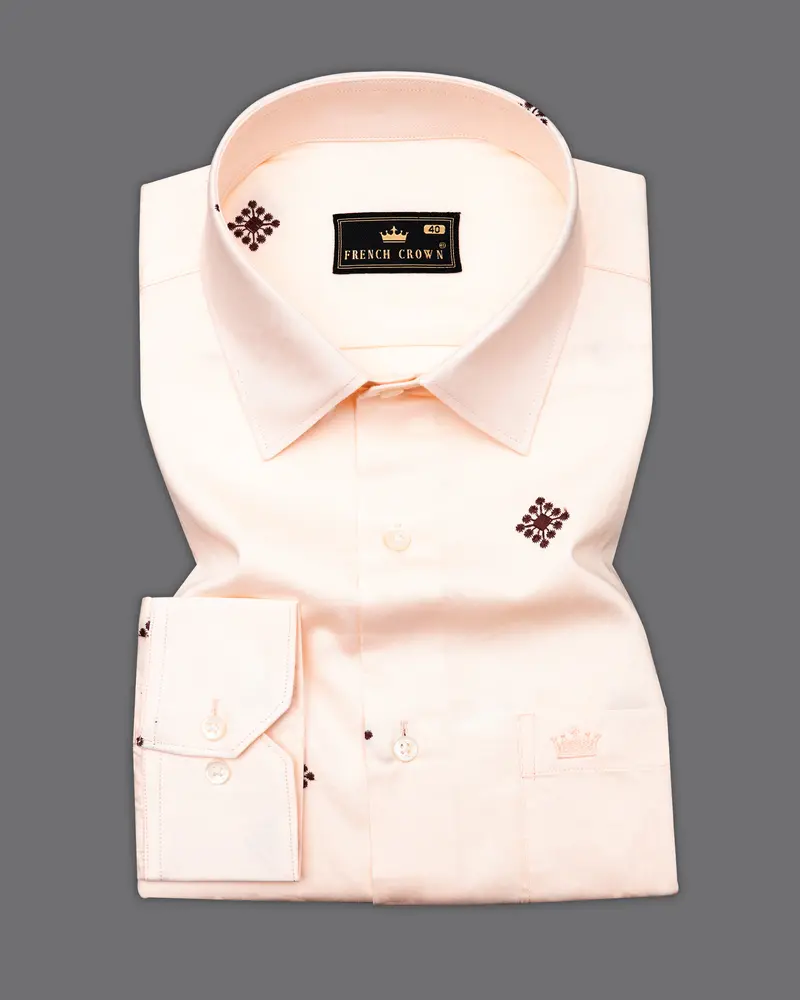 Cinderella Peach Embroidered Textured Super Soft Premium Cotton Shirt 1