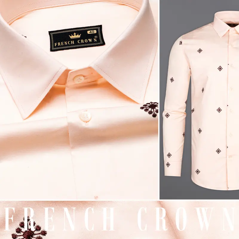 Cinderella Peach Embroidered Textured Super Soft Premium Cotton Shirt 10