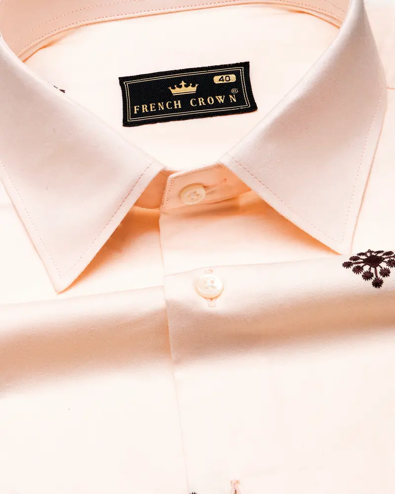Cinderella Peach Embroidered Textured Super Soft Premium Cotton Shirt 3