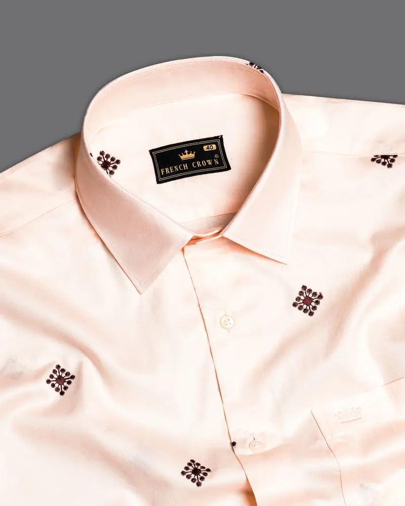 Cinderella Peach Embroidered Textured Super Soft Premium Cotton Shirt 4