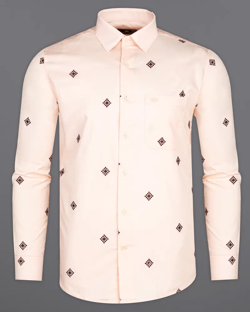 Cinderella Peach Embroidered Textured Super Soft Premium Cotton Shirt 5