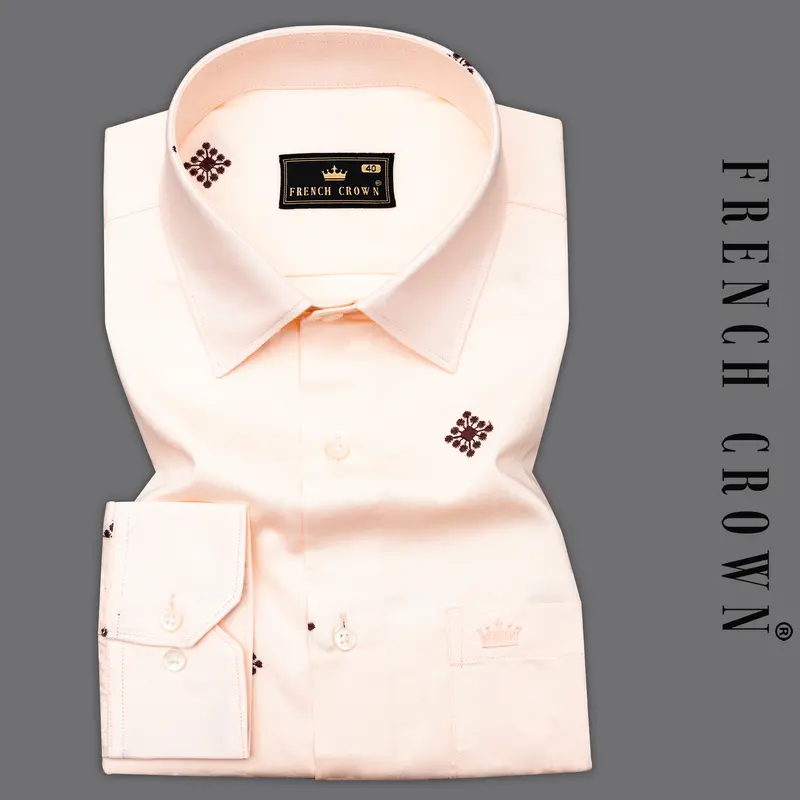 Cinderella Peach Embroidered Textured Super Soft Premium Cotton Shirt 7