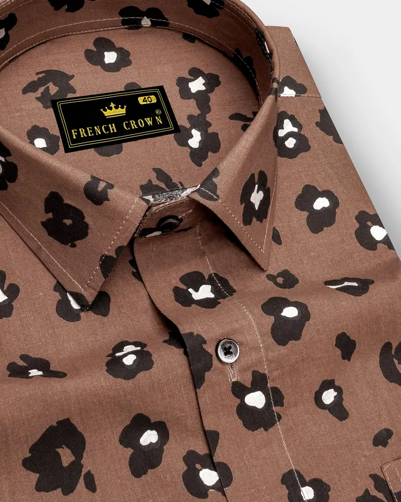 Cinereous Brown Floral Printed Premium Cotton Shirt 1