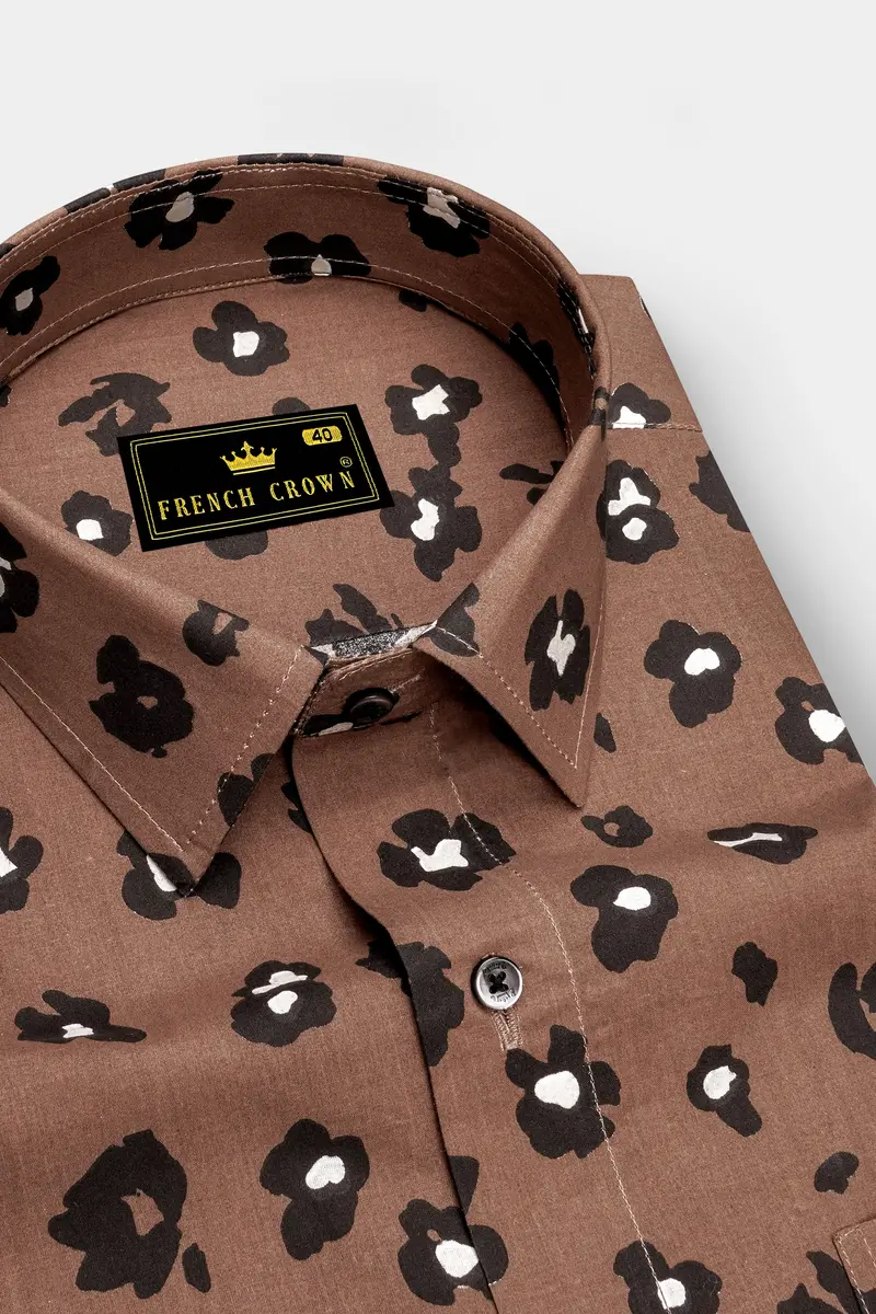 Cinereous Brown Floral Printed Premium Cotton Shirt 2