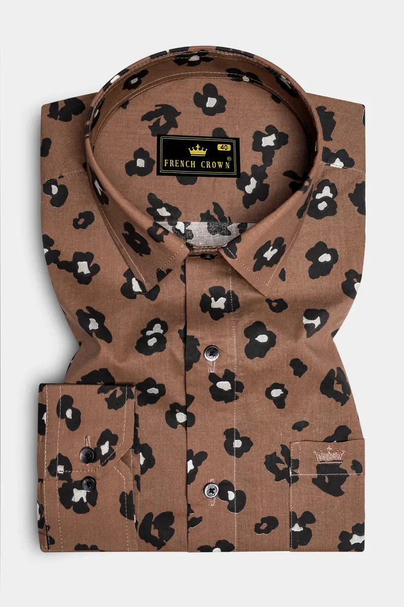 Cinereous Brown Floral Printed Premium Cotton Shirt 4